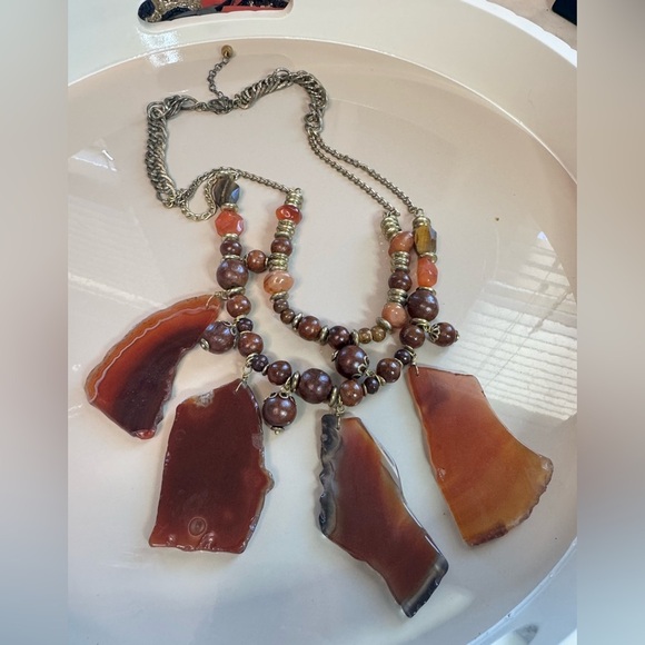 Chico's Jewelry - Carnelian Agate Brown and Gold Chunky Chico’s Natural Stone Necklace